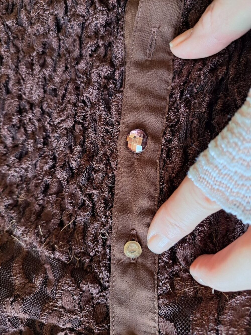 Y2K 90'S Renaissance Womens Brown Lace Blouse Top Ruffle V-neck Festival Gypsy M - Picture 5 of 7